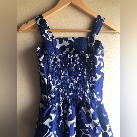 NEW STELLA M’LIA Jacquard Hi Low Fit Flare Navy Floral Dress Size L - Picture 4 of 12